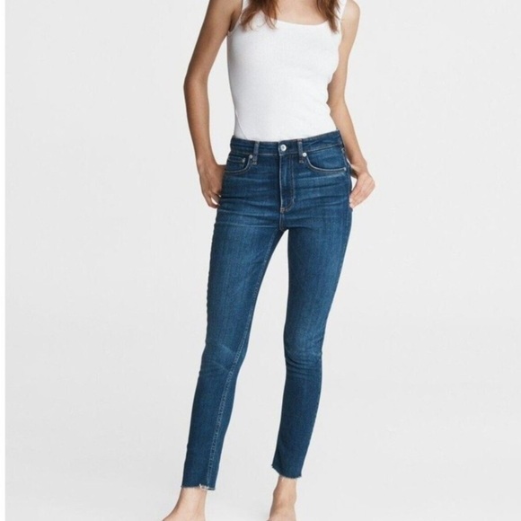 RAG & Bone Ankle Skinny Raw Hem Mid Rise Lighter Blue Denim Size 31 Soft Jeans - Picture 1 of 16